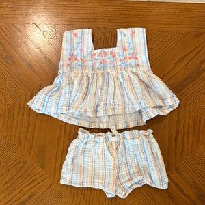 btween Baby Outfit with Blue and Peach Stripes